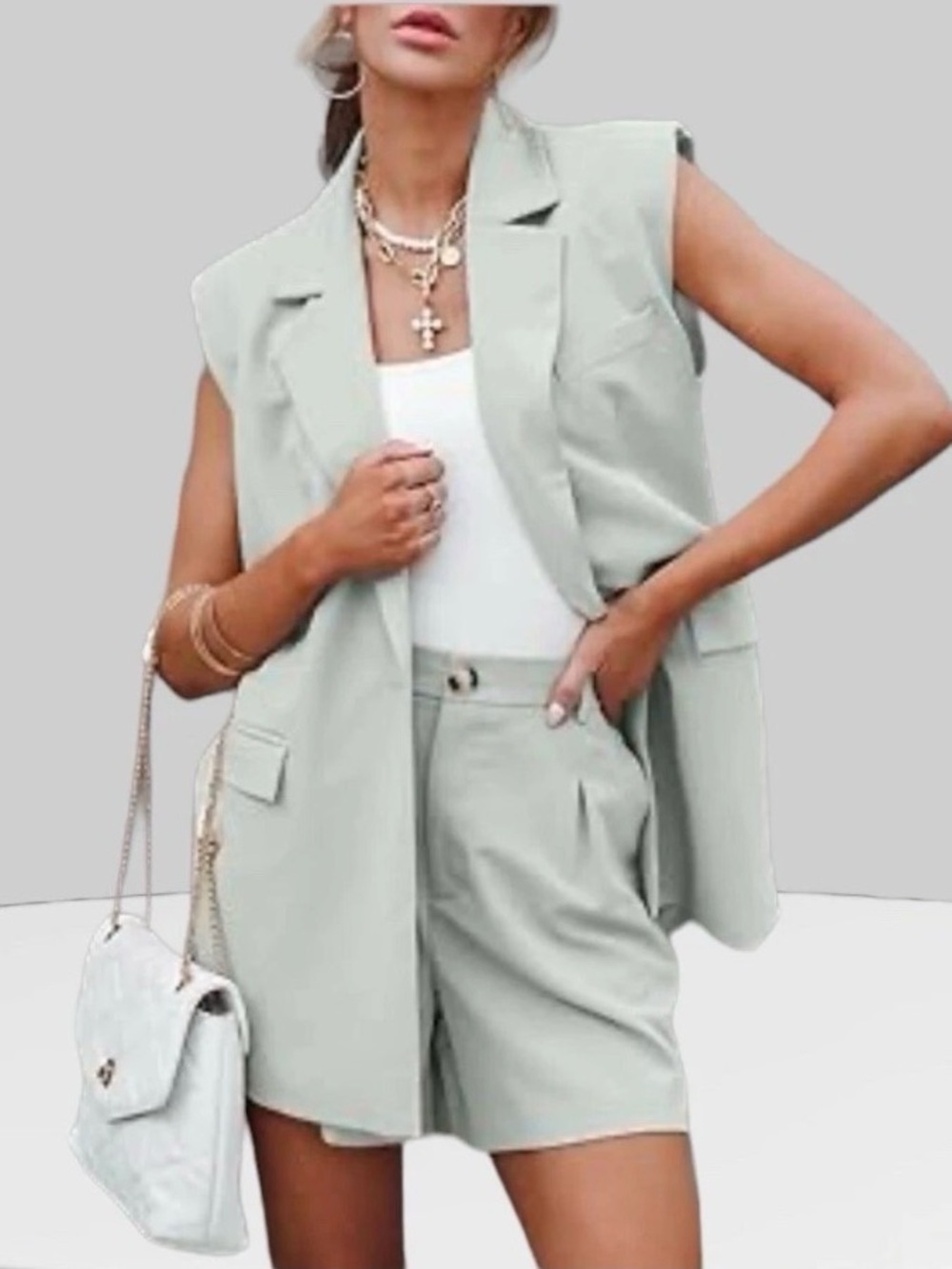 Avec Les Filles Mint Green Sleeveless Blazer